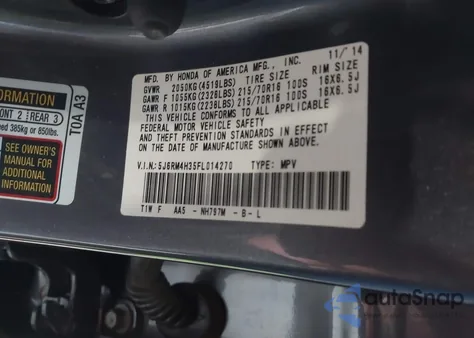2015 Honda Cr-V Lx from USA, damaged, VIN 5J6RM4H35FL014270